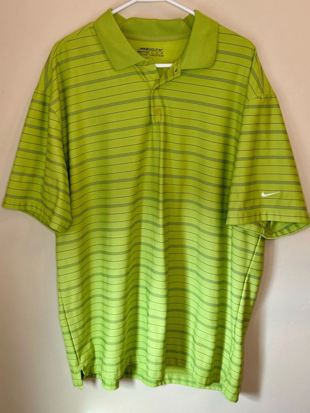 Nike Men’s XL Lime Green Striped Polo - 26” P2P - 32” Length